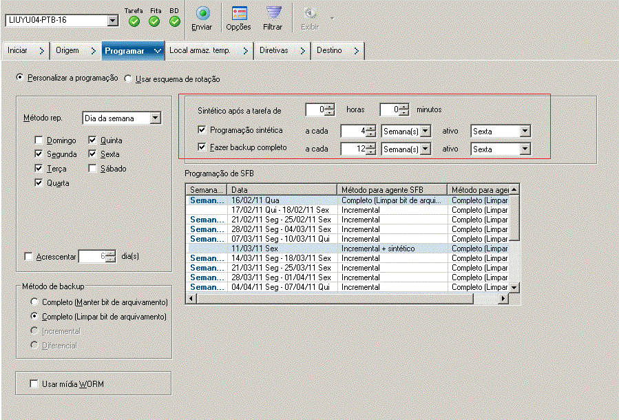 Backup Manager Schedule Tab_Migration Policy GFS for SFB