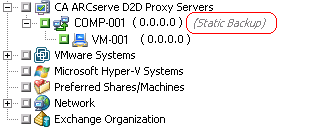 A opção Permitir backup estático é aplicada.