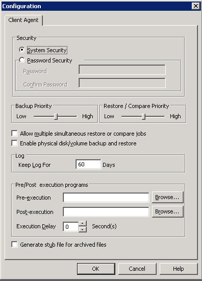 Caixa de diálogo de configuração do administrador de agentes