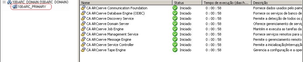 Ilustração - Gerenciador do administrador de servidores. Mecanismo de fitas do CA ARCServe está em destaque.