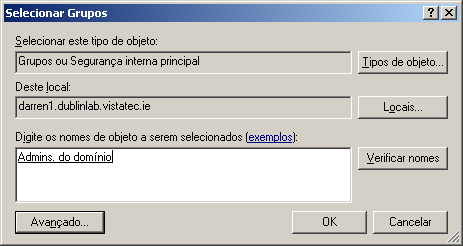 Selecionar grupos que mostrem os administradores de domínio