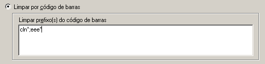 Caixa de diálogo Opções para bibliotecas: campo Limpar por código de barras.