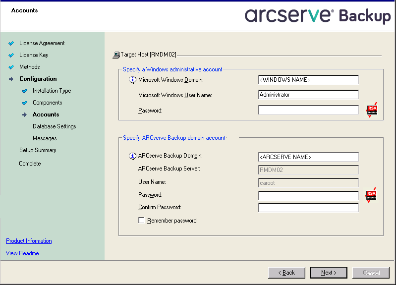 Setup:Accounts dialog.