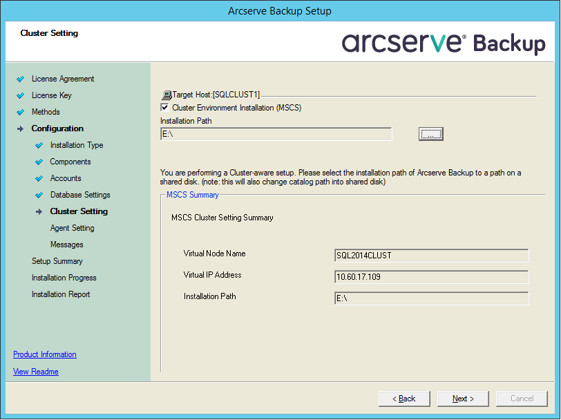 Setup:Cluster Settings Dialog.