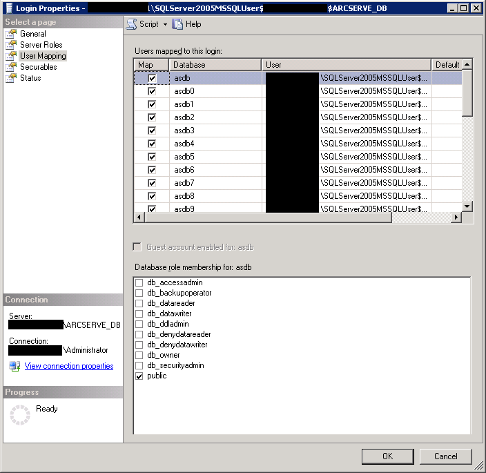Dialogfenster "Microsoft SQL Server-Anmeldeeigenschaften"