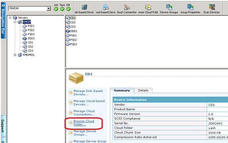 Cloud-Ordner vom Server-Detailfenster aus durchsuchen