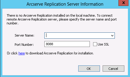 Dialogfeld "Arcserve-Replikationsserver-Information".