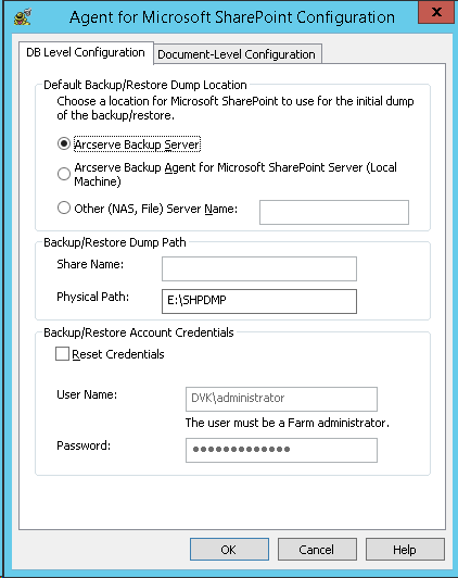 Dialogfeld "Agent für Microsoft SharePoint - Konfiguration"