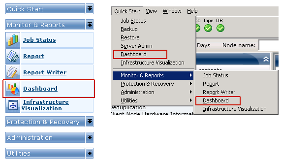 Öffnen des Dashboards über das Menü "Schnellstart".