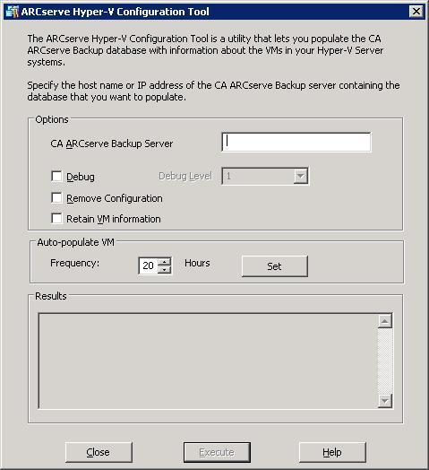 ARCserve Hyper-V Configuration Tool Dialog