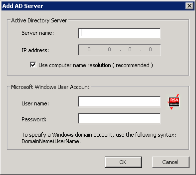 Add AD Server dialog