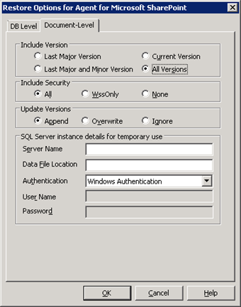 Document-Level Restore Option Dialog in Microsoft SharePoint