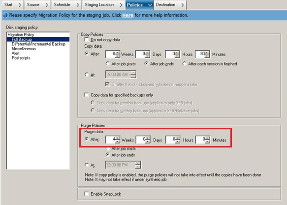 Backup Manager Policies Tab_Migration Policy GFS for SFB