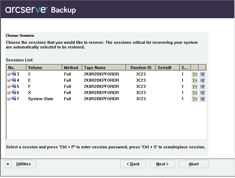 Choose session that you want to restore