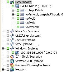 Illustration showing the Backup Manager window showing a Network Appliance snapshot named hourly.0 and a checkpoint named daily