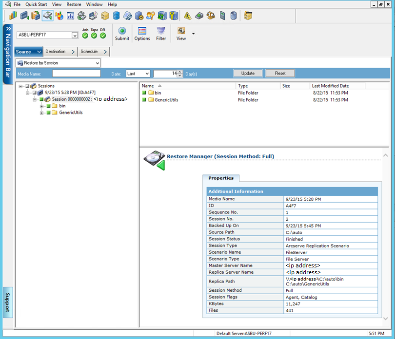 Restore Manager, Restore by Session