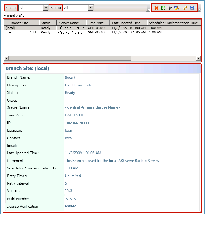 Central Manager - Branch Management Pane