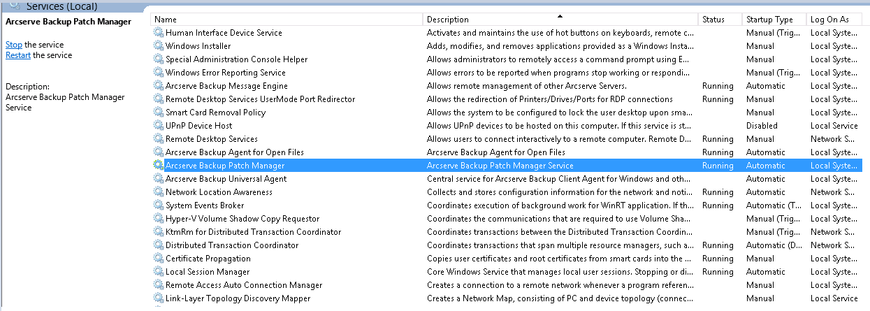 Arcserve Backup Patch Manager Service