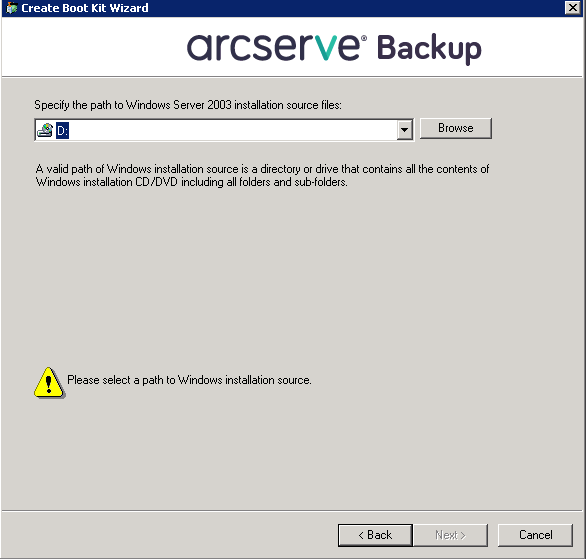 Specificare il percorso per i file di origine di Windows