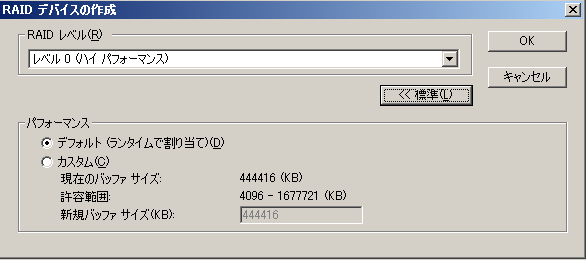 ［RAID デバイスの作成］ダイアログ ボックス。