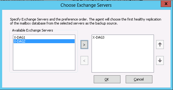 选择 Exchange Server 首选项顺序