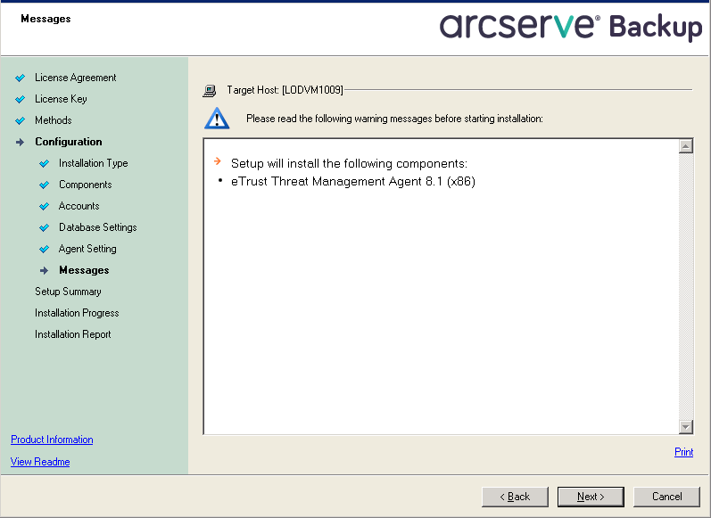 Setup:Messages dialog.