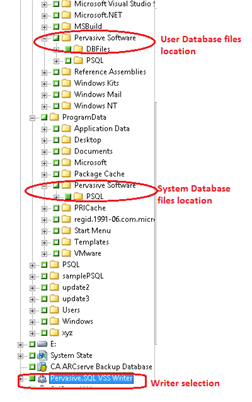 Pervasive SQL 系统和用户数据库文件位置
