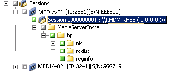 還原管理員視窗。已展開 [依工作階段進行還原]。
