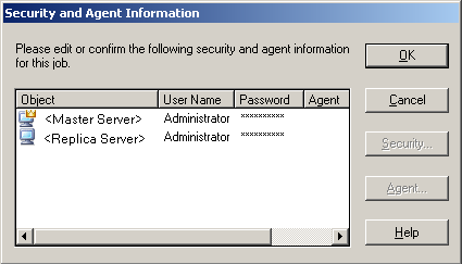 Security and Agent Information dialog
