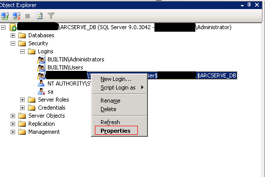 Microsoft SQL Server Object Explorer window