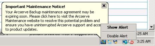 Arcserve Backup Maintenance Notification - Disable Alert