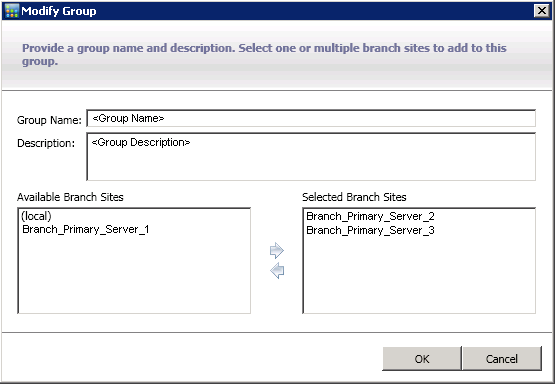 Central Manager Groups - Modify Branch Groups