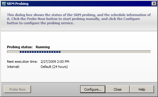 SRM Probing Status dialog.