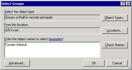 Select Groups showing Domain Admins