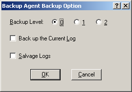 Backup Agent Backup Options dialog