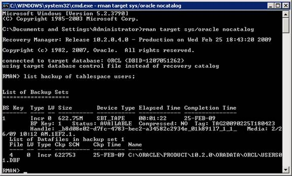 Media Information on Oracle Server