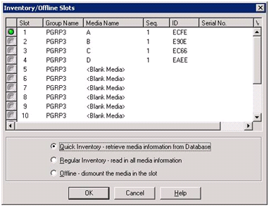 Inventory/Offline Slots dialog. Regular Inventory - read in all media information is specified.