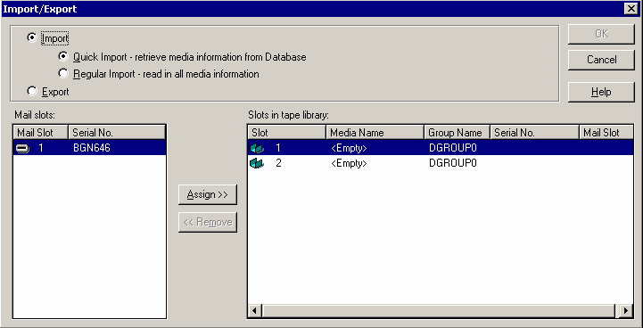 Import / Export Dialog. Quick Import is specified.