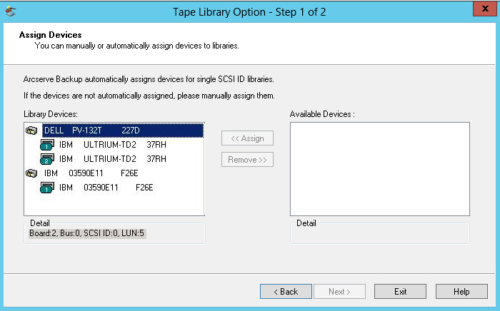 Device Manager. Specify the devices that you want assign as Library Devices from the Available Devices list.