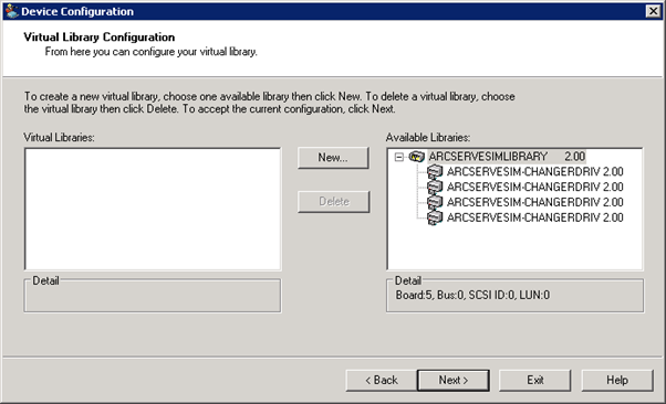 Virtual Library Configuration. Devices display in the Available Libraries field.