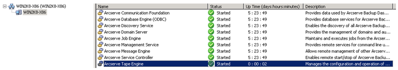 Illustration - Server Admin Manager. CA ARCserve Tape Engine is highlighted.