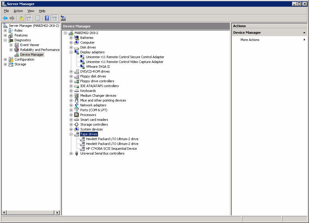 Computer Management dialog. The Other devices object is expanded and displays the names of the devices connected to the server.