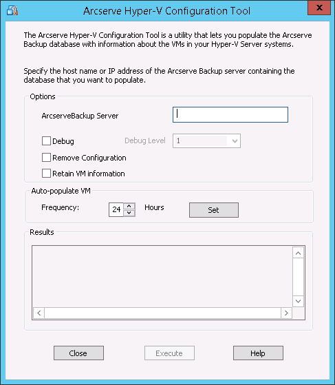 ARCserve Hyper-V Configuration Tool Dialog