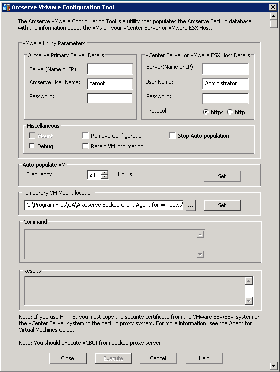 ARCserve VMware Configuration Tool dialog.