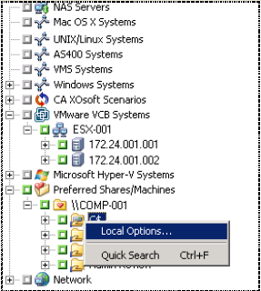 Backup Manager Window.  Se especifica un volumen con la opción de copia de seguridad local.