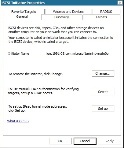 pantalla Propiedades de iniciador de iSCSI