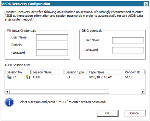 Configuración de recuperación de ASDB