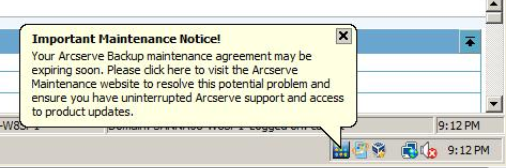 Notificación de mantenimiento de la copia de seguridad de Arcserve