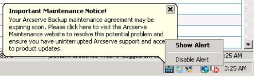 Notificación de mantenimiento de la copia de seguridad de Arcserve: desactivar alerta