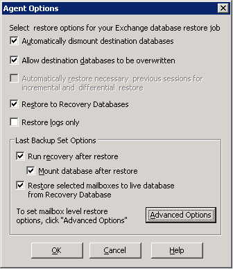 Opciones de restauración de Microsoft Exchange Server - Nivel de la base de datos